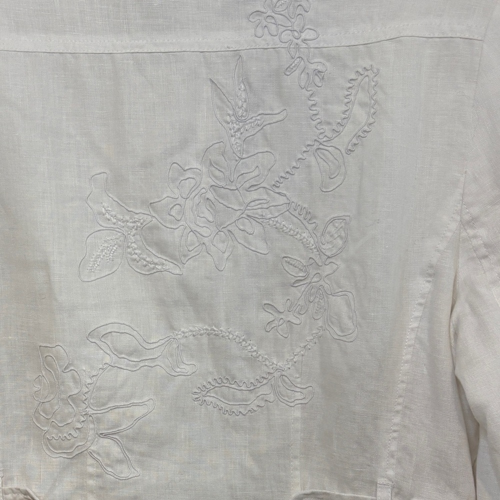 Linen Embroidered White Button-Up Jacket - Picture 8 of 8